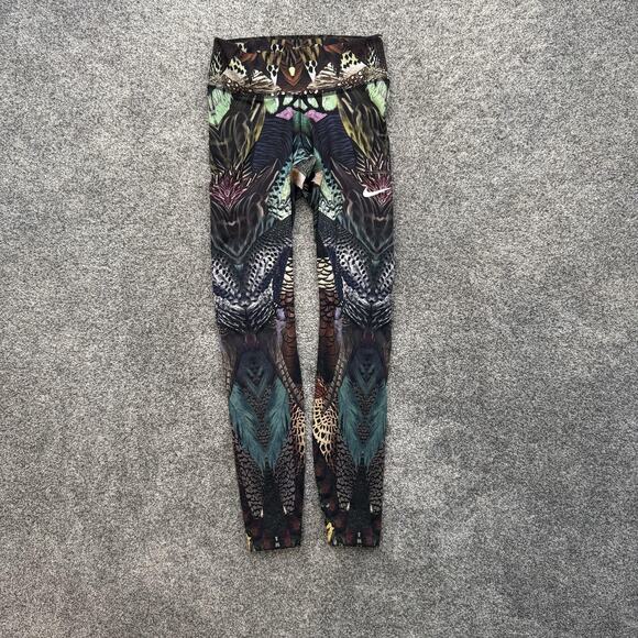 Nike Dri-FIT Leggings Womens Small Multicolor Feather Print Athletic Yoga Pants - Picture 1 of 11